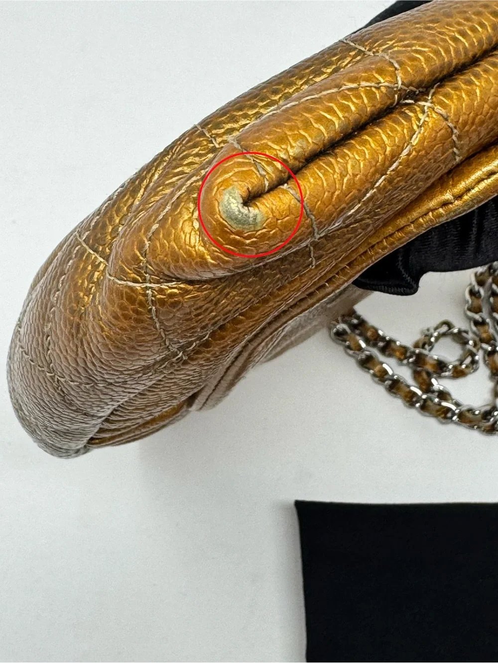 💎💎Preloved Chanel Gold Metallic Mini Half-Moon Caviar Wallet on Chain SHW